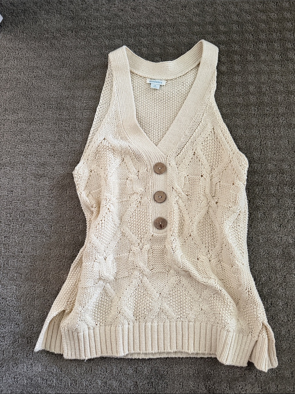 Sundance Kenzie Cream Cable Knit Button Front Tank